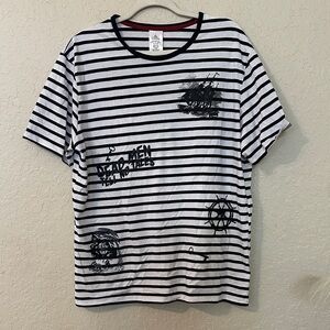 Disney Black & White Striped pirates of the Caribbean tee x